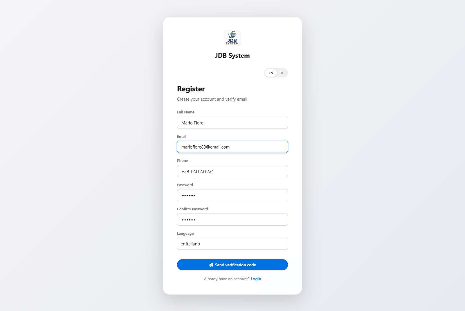Screenshot registrazione